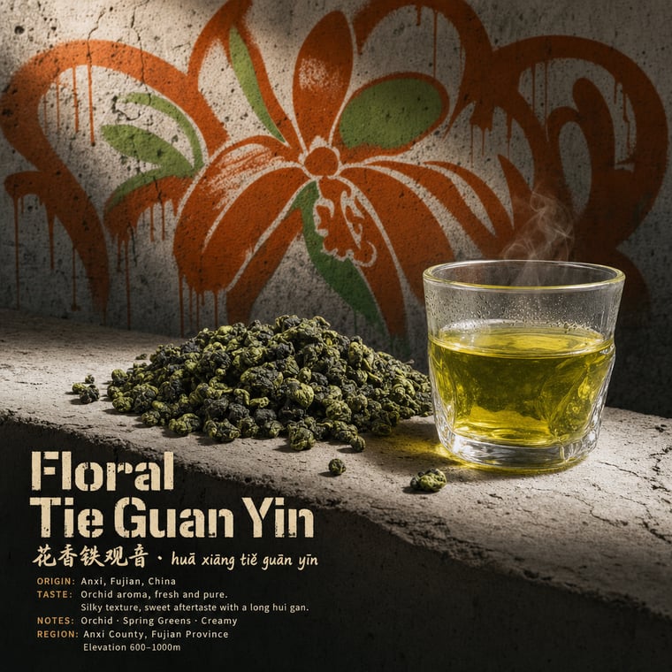 The design — Floral Tie Guan Yin